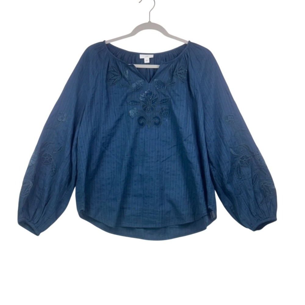 J.Jill Blue Embroidered Peasant Top – Size S – Excellent Condition